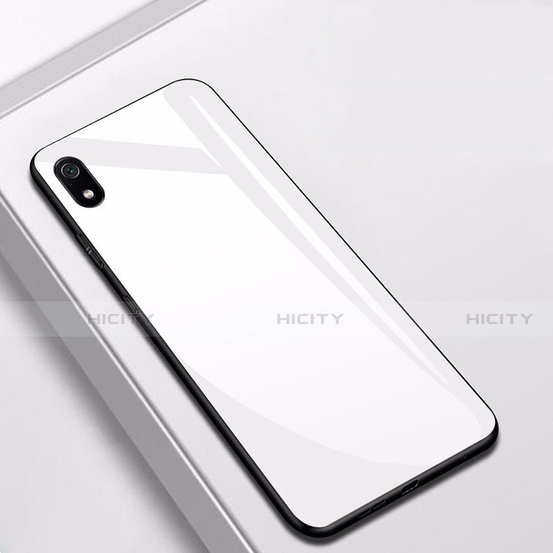 Coque Rebord Contour Silicone et Vitre Miroir Housse Etui pour Xiaomi Redmi 7A Blanc Plus