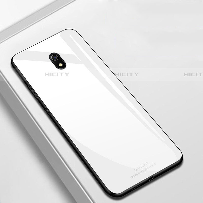 Coque Rebord Contour Silicone et Vitre Miroir Housse Etui pour Xiaomi Redmi 8A Blanc Plus