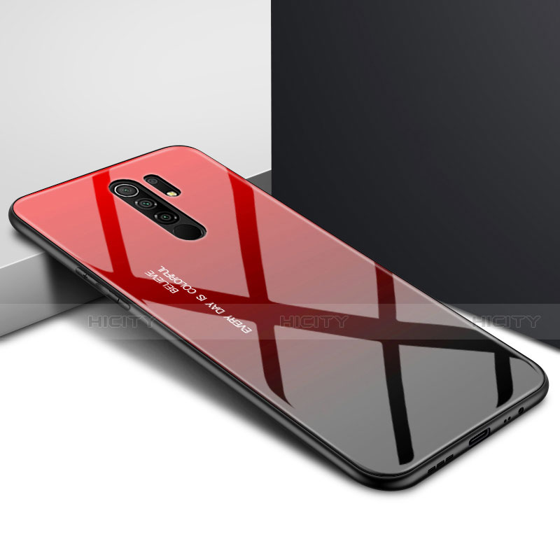 Coque Rebord Contour Silicone et Vitre Miroir Housse Etui pour Xiaomi Redmi 9 Prime India Rouge Plus