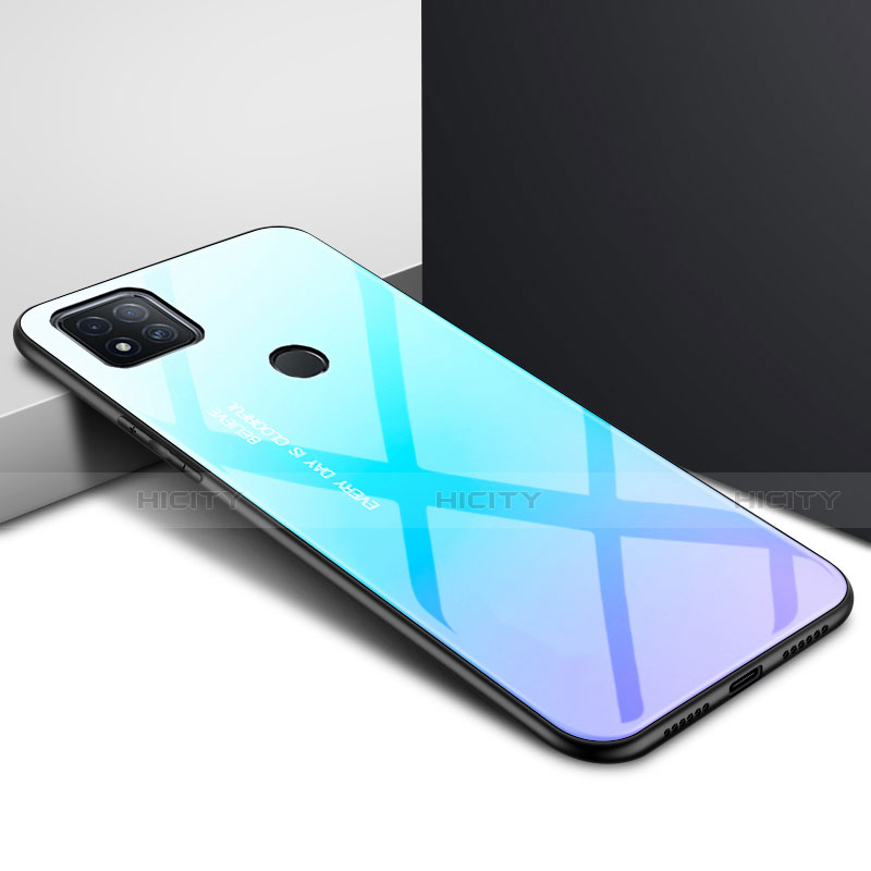 Coque Rebord Contour Silicone et Vitre Miroir Housse Etui pour Xiaomi Redmi 9C NFC Bleu Ciel Plus