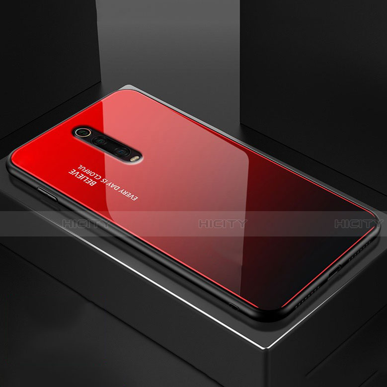 Coque Rebord Contour Silicone et Vitre Miroir Housse Etui pour Xiaomi Redmi K20 Pro Rouge Plus