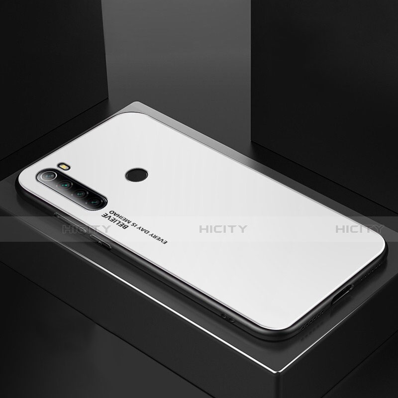 Coque Rebord Contour Silicone et Vitre Miroir Housse Etui pour Xiaomi Redmi Note 8 (2021) Blanc Plus