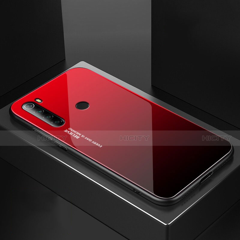 Coque Rebord Contour Silicone et Vitre Miroir Housse Etui pour Xiaomi Redmi Note 8 (2021) Rouge Plus