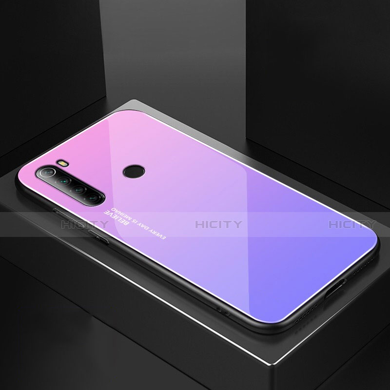 Coque Rebord Contour Silicone et Vitre Miroir Housse Etui pour Xiaomi Redmi Note 8 Violet Plus