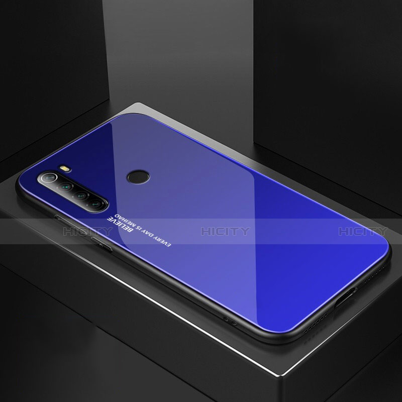 Coque Rebord Contour Silicone et Vitre Miroir Housse Etui pour Xiaomi Redmi Note 8T Bleu Plus