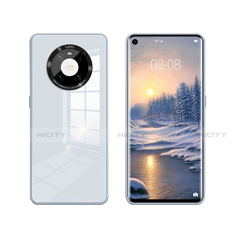 Coque Rebord Contour Silicone et Vitre Miroir Housse Etui T01 pour Huawei Mate 40 Bleu Clair Plus