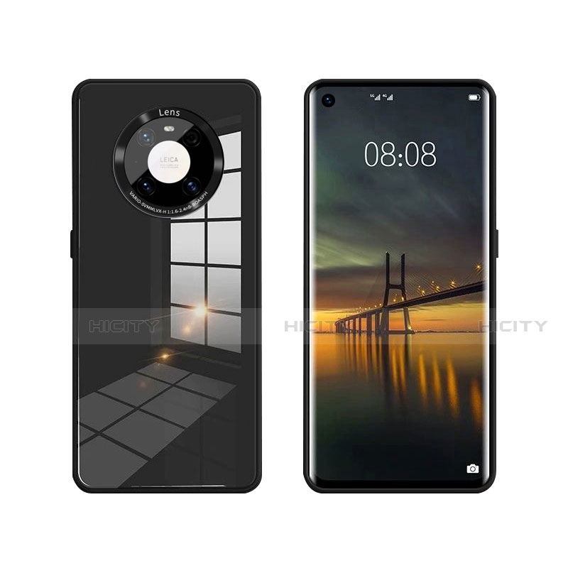 Coque Rebord Contour Silicone et Vitre Miroir Housse Etui T01 pour Huawei Mate 40 Noir Plus