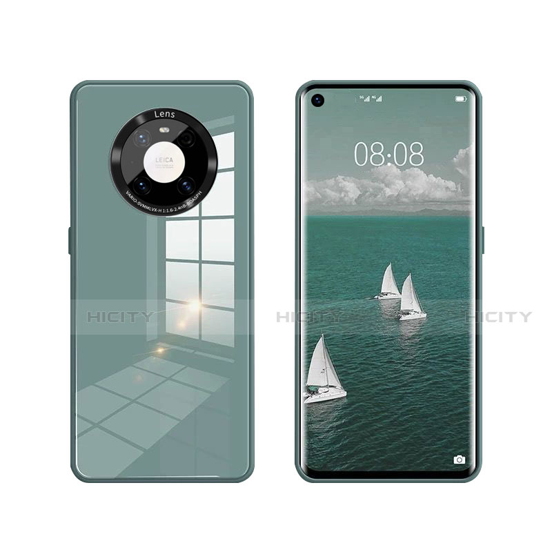 Coque Rebord Contour Silicone et Vitre Miroir Housse Etui T01 pour Huawei Mate 40 Vert Plus