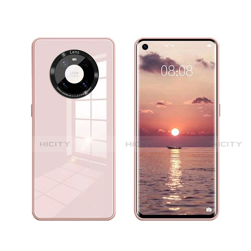 Coque Rebord Contour Silicone et Vitre Miroir Housse Etui T01 pour Huawei Mate 40E 5G Rose Plus