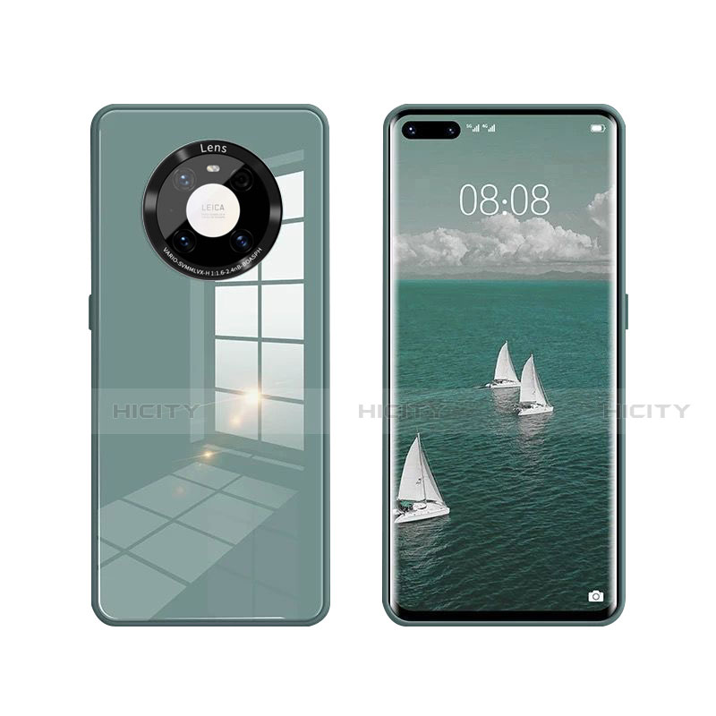 Coque Rebord Contour Silicone et Vitre Miroir Housse Etui T01 pour Huawei Mate 40E Pro 4G Vert Plus