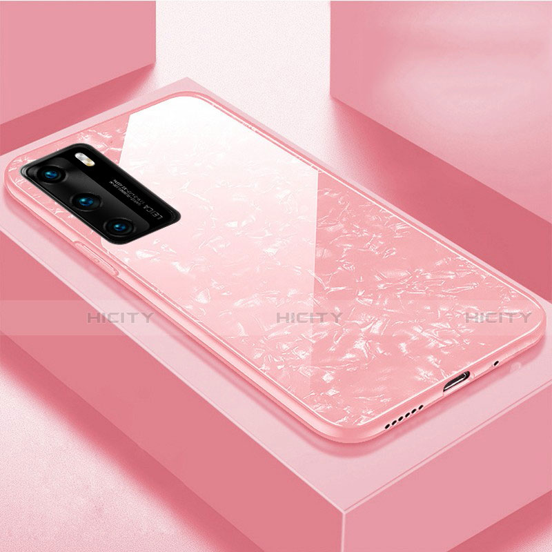 Coque Rebord Contour Silicone et Vitre Miroir Housse Etui T01 pour Huawei P40 Rose Plus