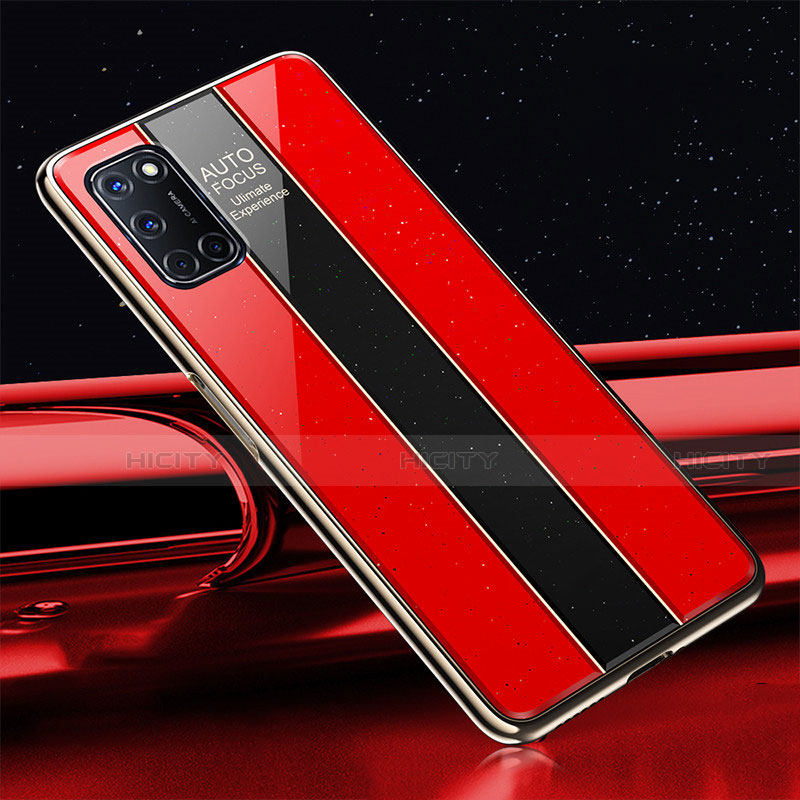 Coque Rebord Contour Silicone et Vitre Miroir Housse Etui T01 pour Oppo A52 Rouge Plus