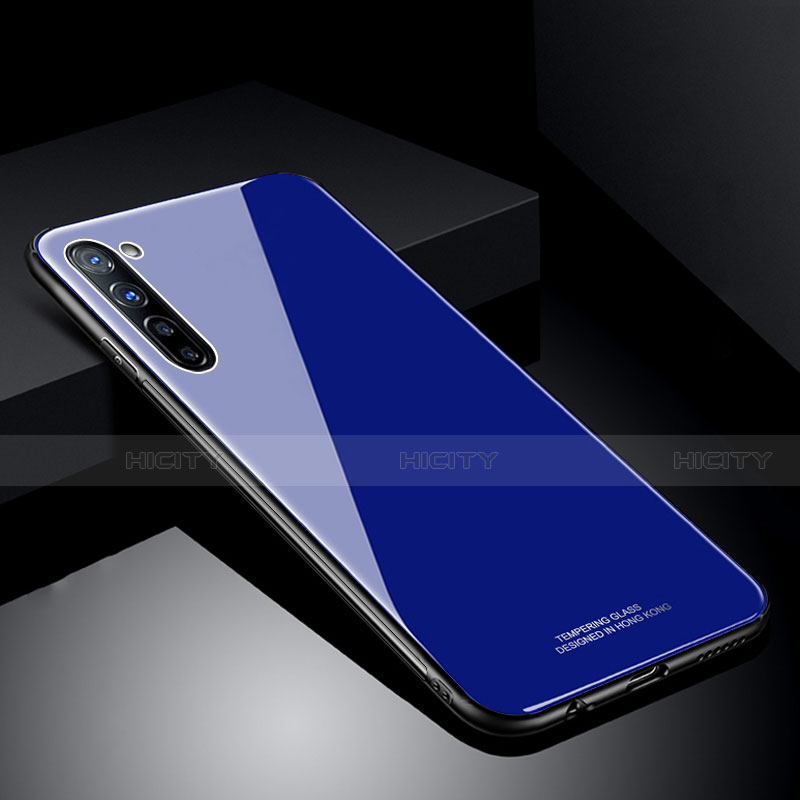 Coque Rebord Contour Silicone et Vitre Miroir Housse Etui T01 pour Oppo A91 Bleu Plus