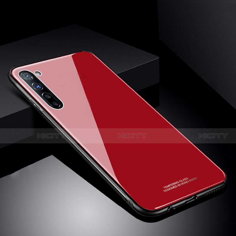 Coque Rebord Contour Silicone et Vitre Miroir Housse Etui T01 pour Oppo F15 Rouge Plus