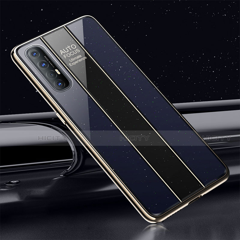 Coque Rebord Contour Silicone et Vitre Miroir Housse Etui T01 pour Oppo Find X2 Neo Bleu Plus