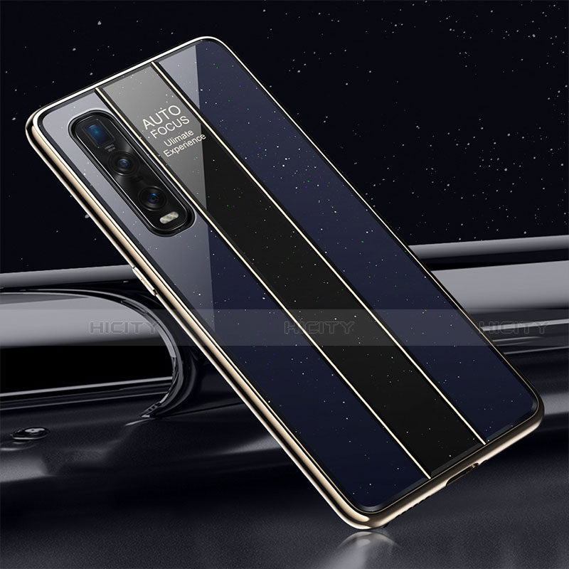 Coque Rebord Contour Silicone et Vitre Miroir Housse Etui T01 pour Oppo Find X2 Pro Bleu Plus