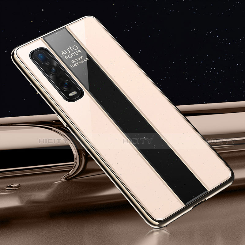 Coque Rebord Contour Silicone et Vitre Miroir Housse Etui T01 pour Oppo Find X2 Pro Or Plus