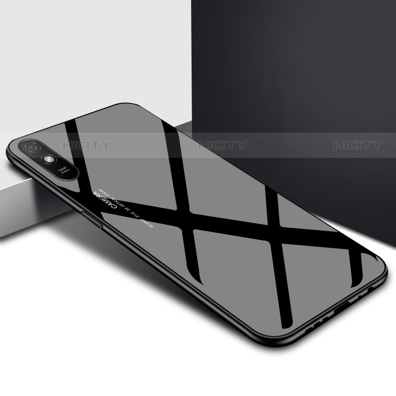 Coque Rebord Contour Silicone et Vitre Miroir Housse Etui T01 pour Xiaomi Redmi 9AT Noir Plus