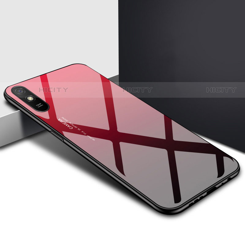 Coque Rebord Contour Silicone et Vitre Miroir Housse Etui T01 pour Xiaomi Redmi 9AT Rouge Plus