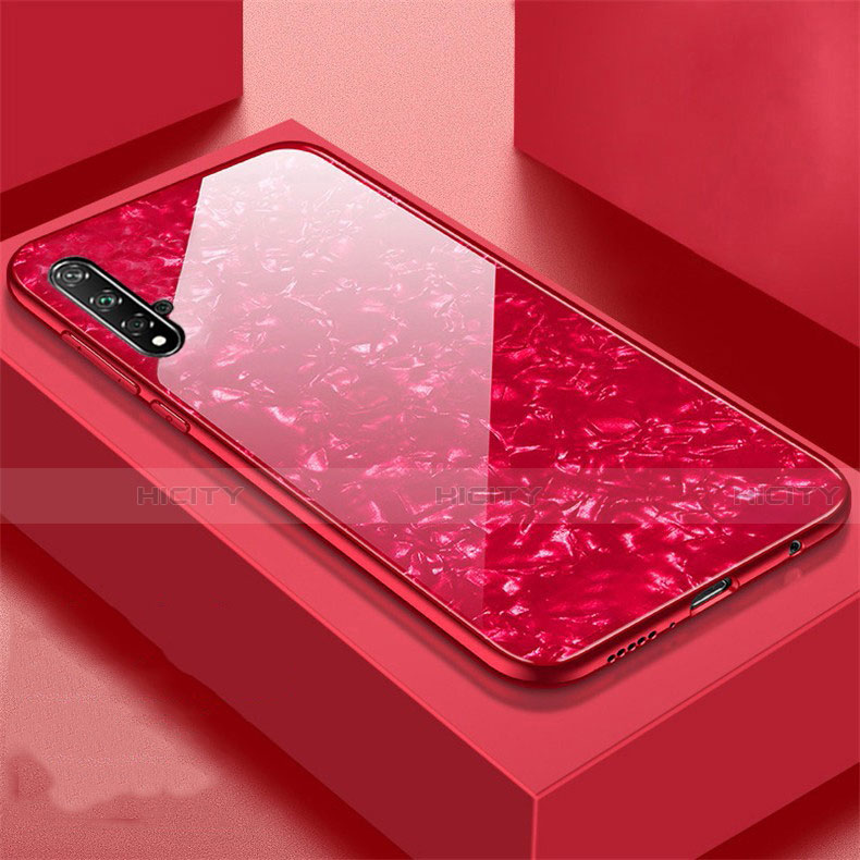 Coque Rebord Contour Silicone et Vitre Miroir Housse Etui T02 pour Huawei Honor 20 Rouge Plus