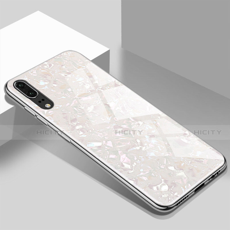 Coque Rebord Contour Silicone et Vitre Miroir Housse Etui T02 pour Huawei P20 Blanc Plus