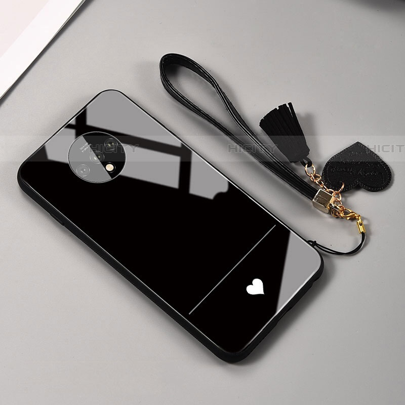 Coque Rebord Contour Silicone et Vitre Miroir Housse Etui T02 pour OnePlus 7T Noir Plus