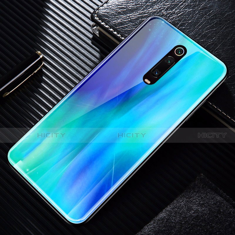 Coque Rebord Contour Silicone et Vitre Miroir Housse Etui T02 pour Xiaomi Mi 9T Pro Bleu Ciel Plus