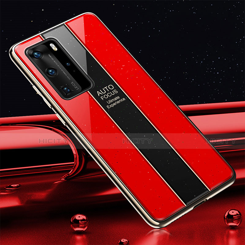 Coque Rebord Contour Silicone et Vitre Miroir Housse Etui T04 pour Huawei P40 Pro Rouge Plus