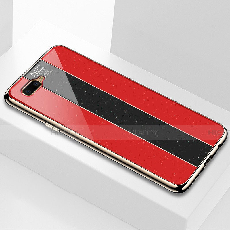 Coque Rebord Contour Silicone et Vitre Miroir Housse Etui T04 pour Oppo R15X Rouge Plus