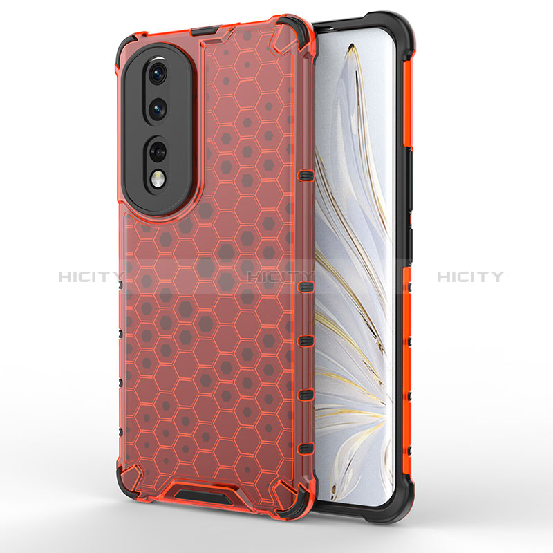 Coque Rebord Contour Silicone et Vitre Transparente Housse Etui 360 Degres AM1 pour Huawei Honor 80 Pro Flat 5G Rouge Plus