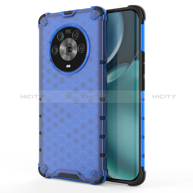 Coque Rebord Contour Silicone et Vitre Transparente Housse Etui 360 Degres AM1 pour Huawei Honor Magic4 5G Bleu Plus