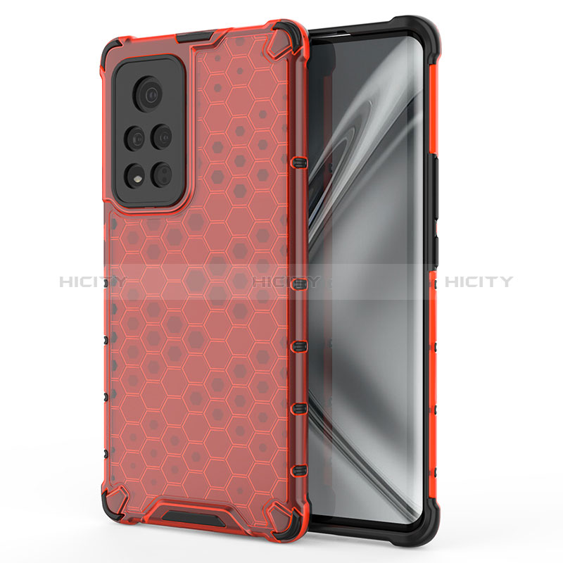 Coque Rebord Contour Silicone et Vitre Transparente Housse Etui 360 Degres AM1 pour Huawei Honor V40 5G Rouge Plus