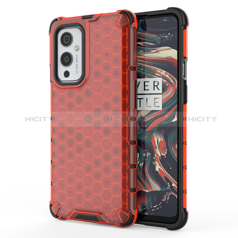 Coque Rebord Contour Silicone et Vitre Transparente Housse Etui 360 Degres AM1 pour OnePlus 9 5G Rouge Plus