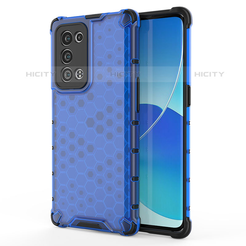 Coque Rebord Contour Silicone et Vitre Transparente Housse Etui 360 Degres AM1 pour Oppo Reno6 Pro 5G Bleu Plus