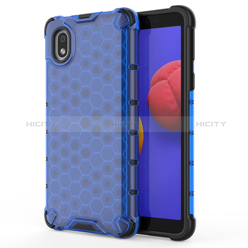 Coque Rebord Contour Silicone et Vitre Transparente Housse Etui 360 Degres AM1 pour Samsung Galaxy A01 Core Bleu Plus