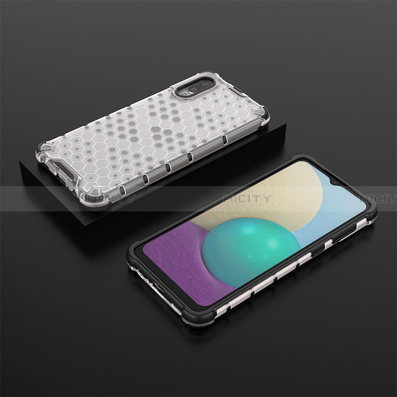 Coque Rebord Contour Silicone et Vitre Transparente Housse Etui 360 Degres AM1 pour Samsung Galaxy A02 Blanc Plus