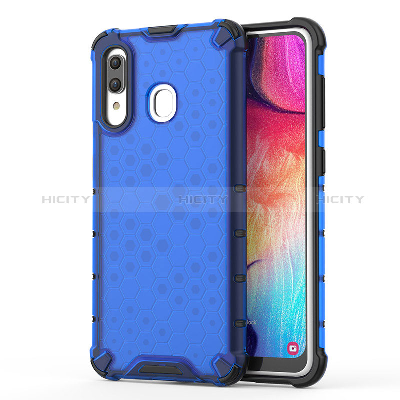 Coque Rebord Contour Silicone et Vitre Transparente Housse Etui 360 Degres AM1 pour Samsung Galaxy A20 Bleu Plus