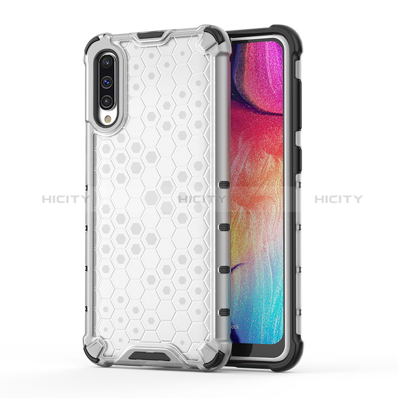 Coque Rebord Contour Silicone et Vitre Transparente Housse Etui 360 Degres AM1 pour Samsung Galaxy A50 Blanc Plus