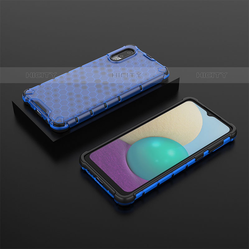 Coque Rebord Contour Silicone et Vitre Transparente Housse Etui 360 Degres AM1 pour Samsung Galaxy M02 Bleu Plus