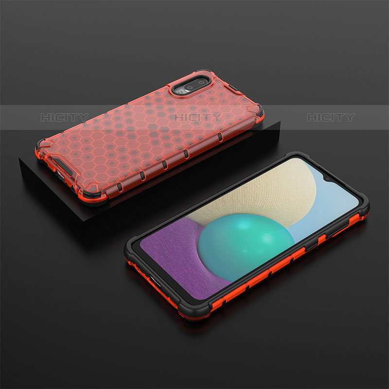 Coque Rebord Contour Silicone et Vitre Transparente Housse Etui 360 Degres AM1 pour Samsung Galaxy M02 Rouge Plus