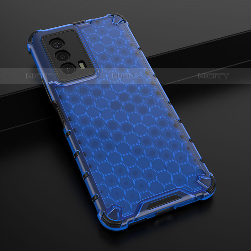 Coque Rebord Contour Silicone et Vitre Transparente Housse Etui 360 Degres AM1 pour Vivo iQOO Z5 5G Bleu Plus