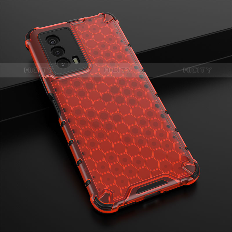 Coque Rebord Contour Silicone et Vitre Transparente Housse Etui 360 Degres AM1 pour Vivo iQOO Z5 5G Rouge Plus