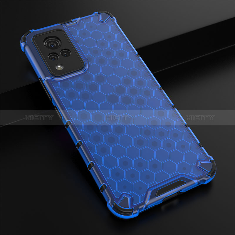 Coque Rebord Contour Silicone et Vitre Transparente Housse Etui 360 Degres AM1 pour Vivo V21 5G Bleu Plus