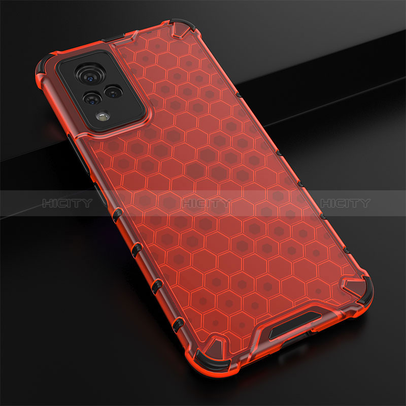 Coque Rebord Contour Silicone et Vitre Transparente Housse Etui 360 Degres AM1 pour Vivo V21 5G Rouge Plus