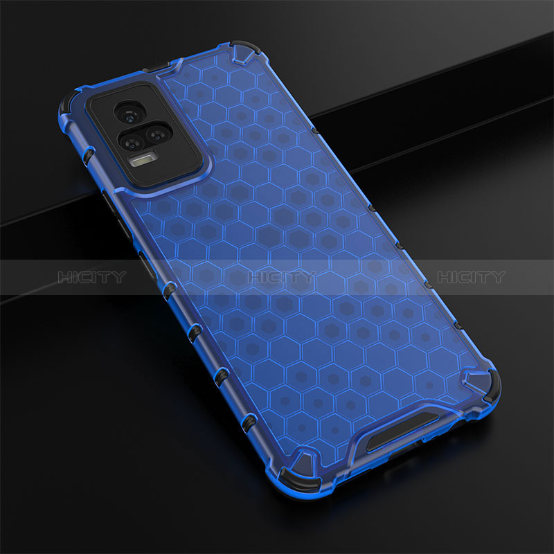 Coque Rebord Contour Silicone et Vitre Transparente Housse Etui 360 Degres AM1 pour Vivo V21e 4G Bleu Plus