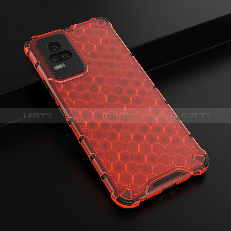 Coque Rebord Contour Silicone et Vitre Transparente Housse Etui 360 Degres AM1 pour Vivo V21e 4G Rouge Plus