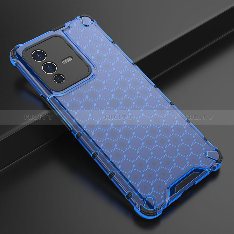 Coque Rebord Contour Silicone et Vitre Transparente Housse Etui 360 Degres AM1 pour Vivo V23 Pro 5G Bleu Plus