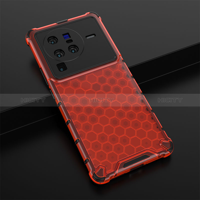 Coque Rebord Contour Silicone et Vitre Transparente Housse Etui 360 Degres AM1 pour Vivo X80 Pro 5G Rouge Plus