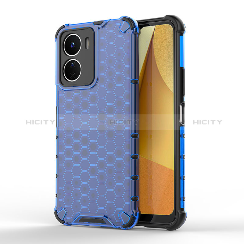 Coque Rebord Contour Silicone et Vitre Transparente Housse Etui 360 Degres AM1 pour Vivo Y16 Bleu Plus