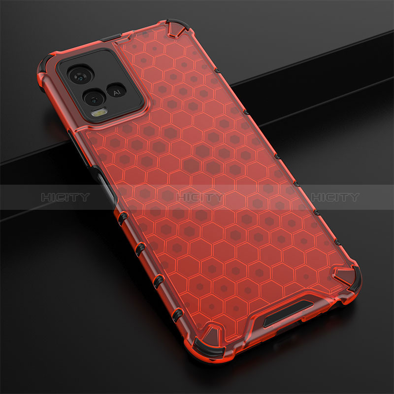 Coque Rebord Contour Silicone et Vitre Transparente Housse Etui 360 Degres AM1 pour Vivo Y21G Rouge Plus